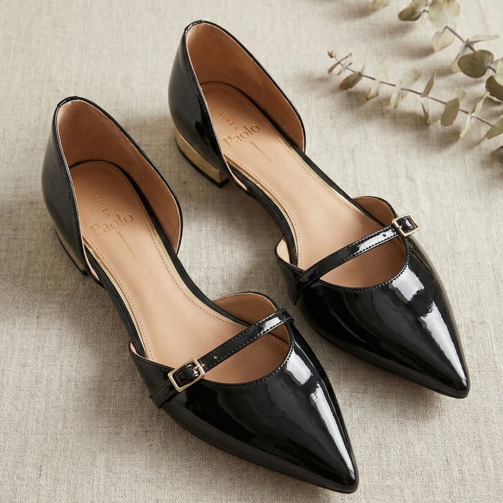Linea Paolo Dean Patent Leather D’Orsay Mary Jane Flats Navy Size 9 - Picture 3 of 4